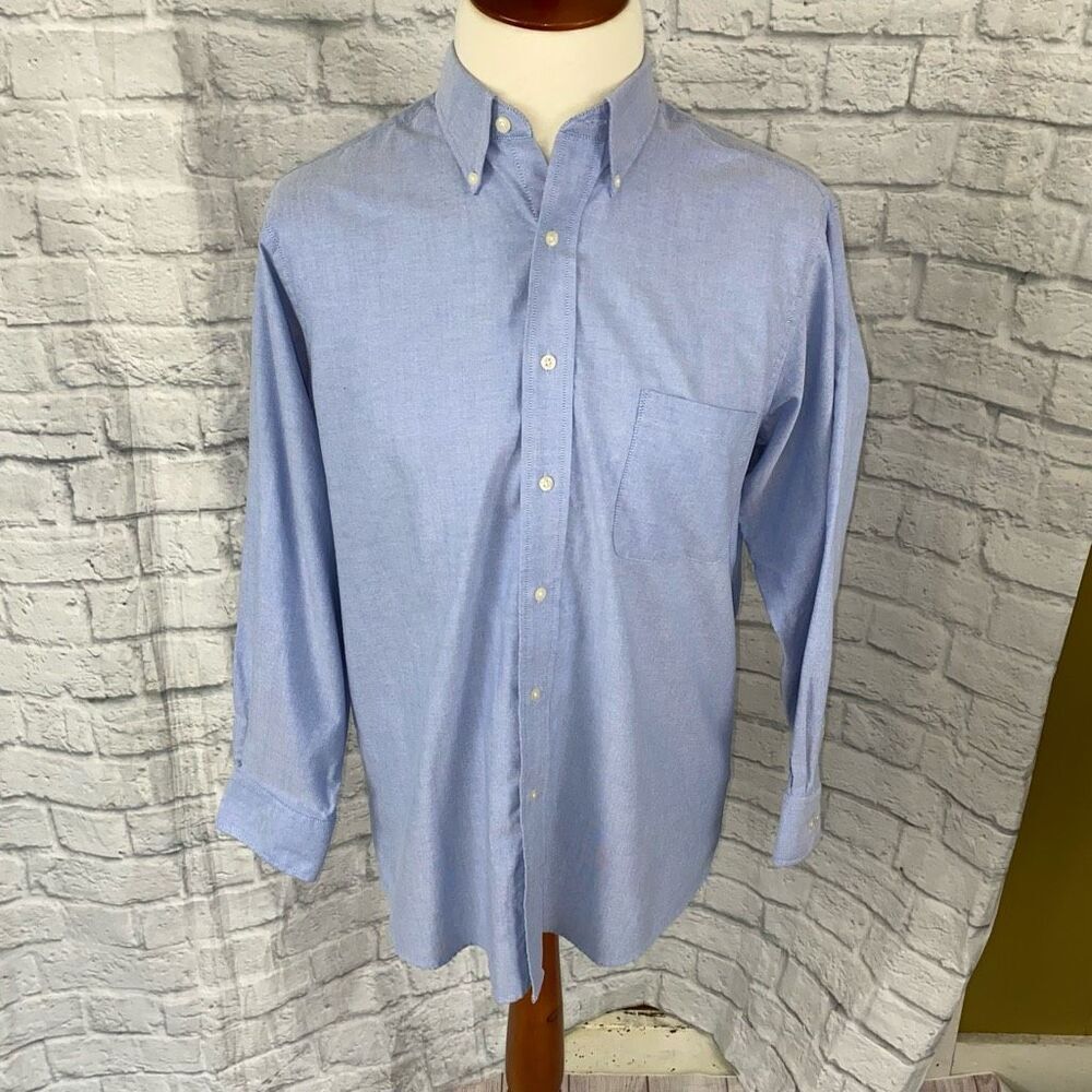 Chaps men L neck 16 sleeves 32-33 cotton blend Oxford button down dress shirt bl
